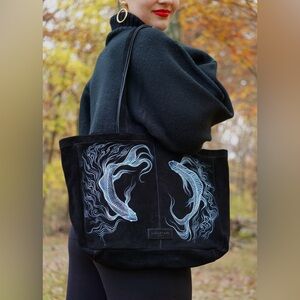 Hand painted Urban code London suede tote bag